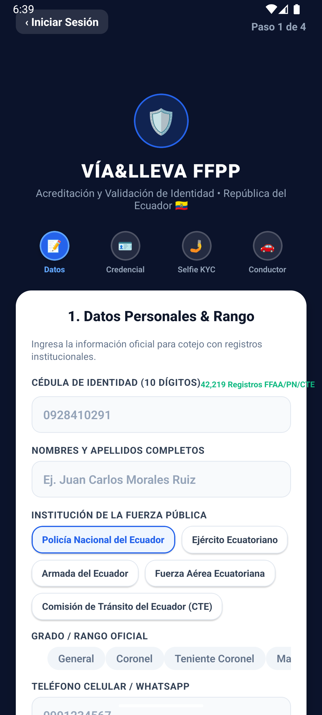 Paso 1 Registro Institucional Vía&Lleva
